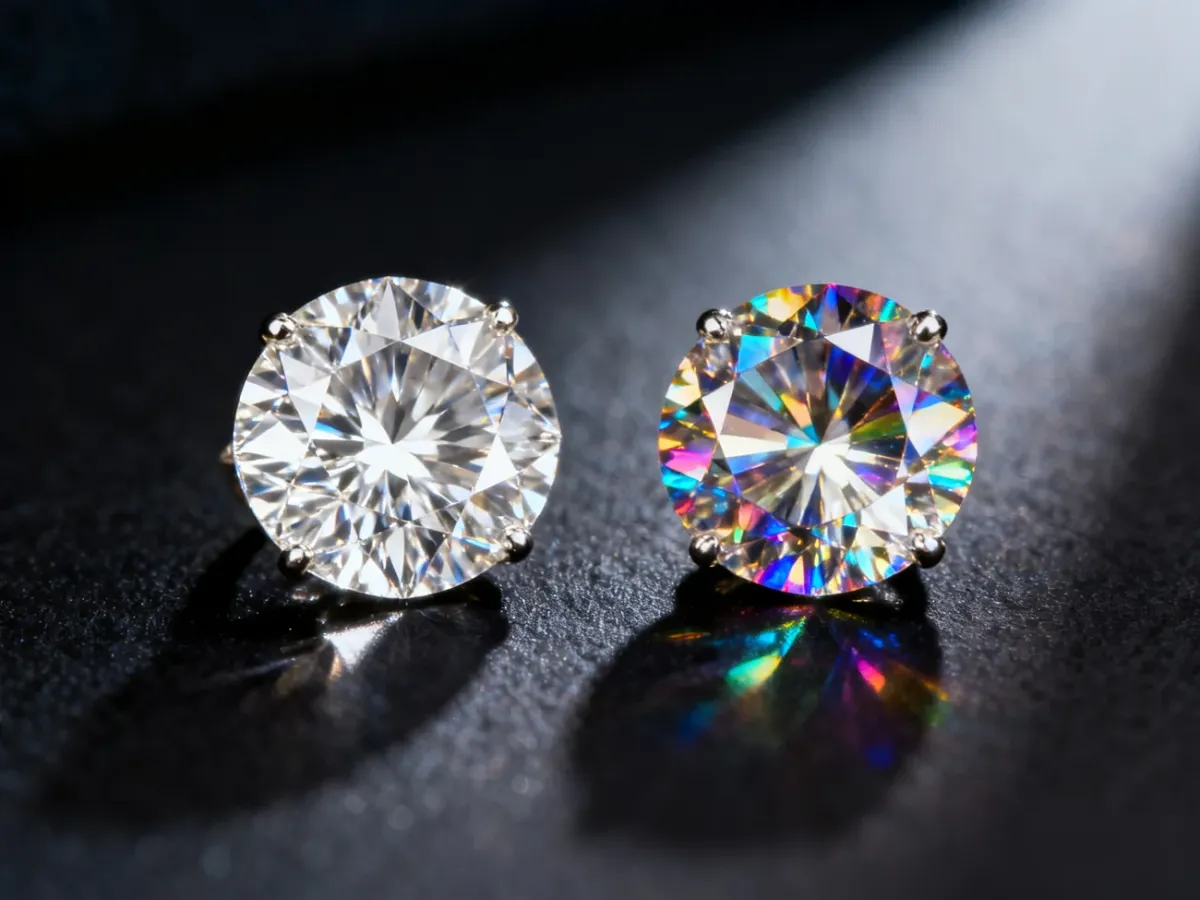 Porównanie blasku diamentu i cyrkonii w eleganckiej aranżacji
